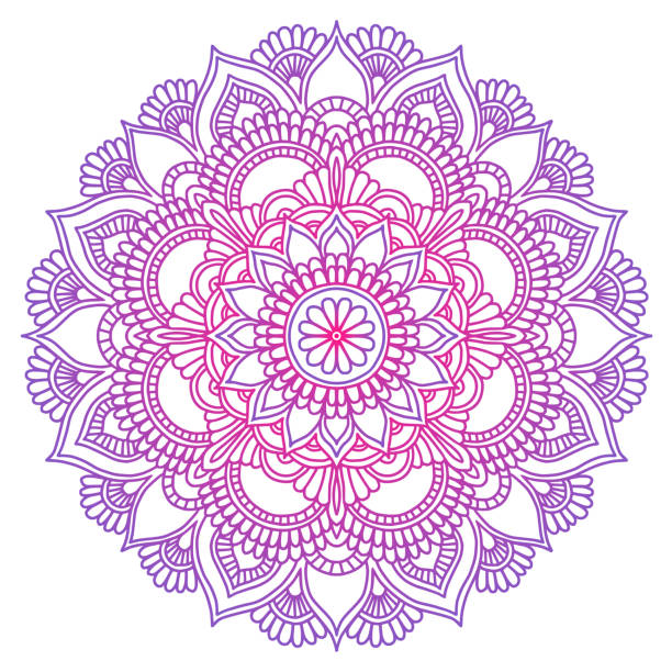 illustrations, cliparts, dessins animés et icônes de mandala. ornement rond ethnique. motif indien dessinés à la main. thème mehendi méditation yoga au henné. unique imprimé floral pourpre. - mandala