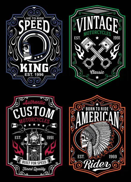 Vector illustration of Vintage Motorcycle T-shirt Graphic Collection