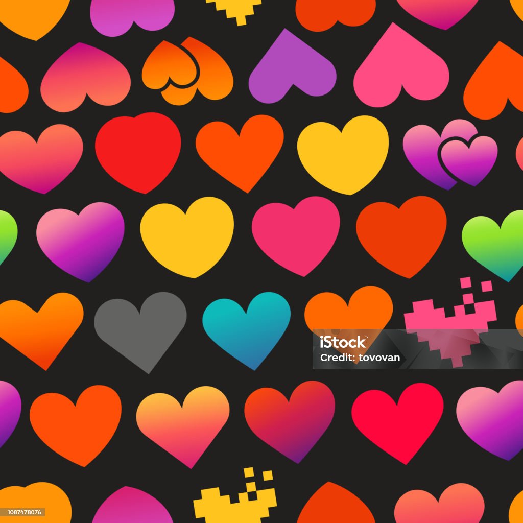 Different Color Heart Vector Different Color Heart Symbols On Black Background Vector Seamless ...