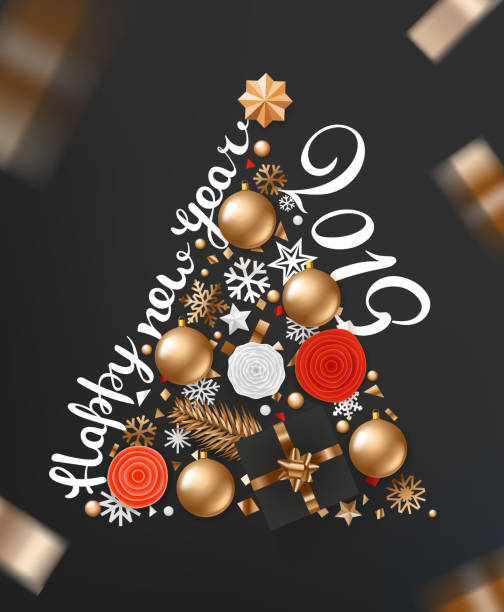 istock Abstract Christmas Tree of different holiday accessory. Merry Christmas vectical vector illustration 1087479362