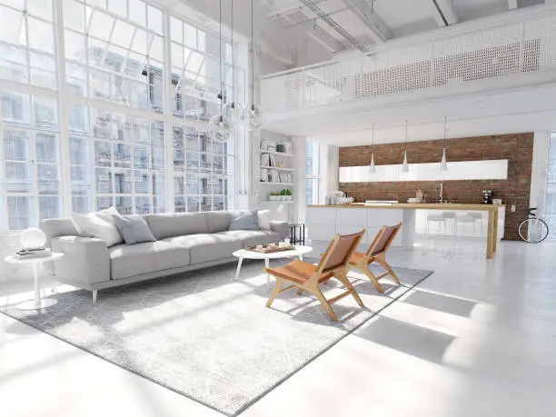 Photo of new modern city loft apartment. 3d rendering