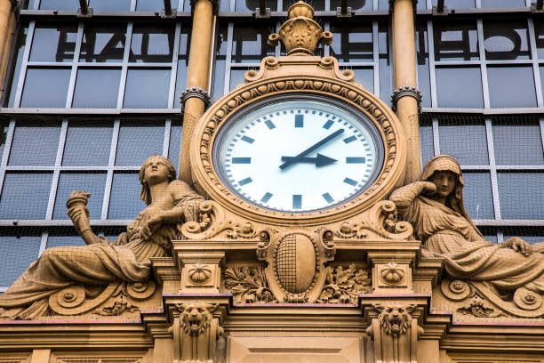 istock Ancient Big Clock in Frankfurt Metro Main Station Building 1087486446