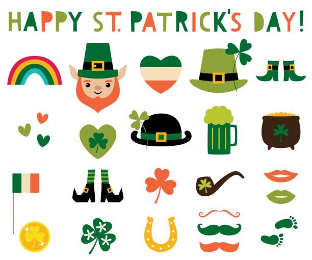 St. Patrick's Day vector design elements set St. Patrick's Day vector design elements set irish shamrock clip art stock illustrations