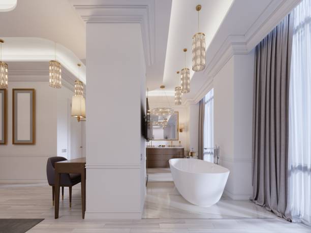 istock Design apartment with open space bedrooms and bathrooms in a modern style. 1087492126
