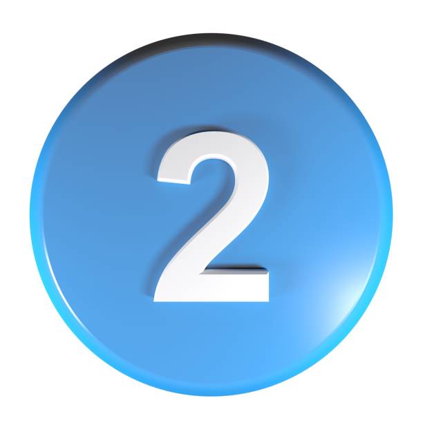 Number 2 blue circle push button - 3D rendering illustration stock photo