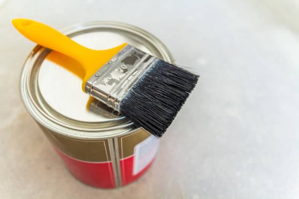 istock House renovation. Can with paint and a brush tool on concrete background 1087496840