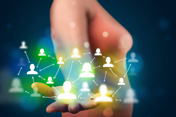 istock Young woman presenting modern technology social network map 1087506504