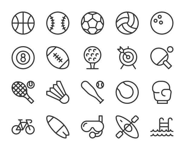 stockillustraties, clipart, cartoons en iconen met sport - line pictogrammen - voetbal teamsport illustraties