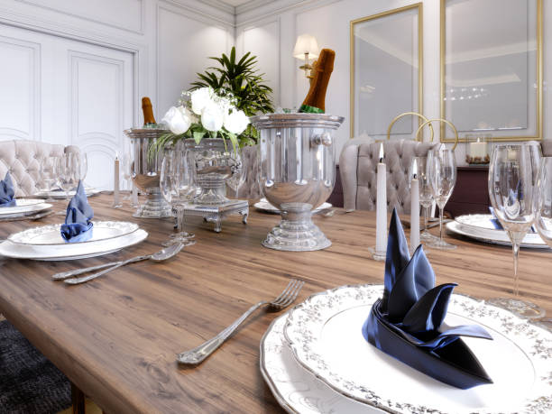 istock Luxury served table in the classic dining room. 1087508690