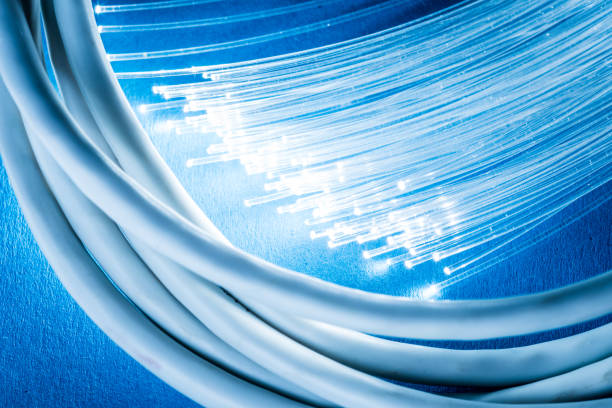istock Network cables and optical fibers with lights in the ends. 1087512816