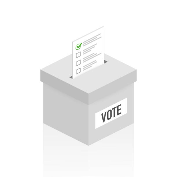 ilustrações de stock, clip art, desenhos animados e ícones de voting concept in flat style - hand putting paper in the ballot box. vector illustration. - interface icons election voting usa