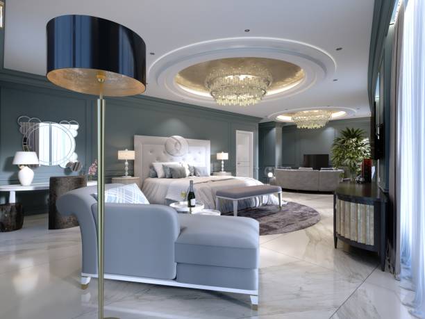 istock Sofa bed with a floor lamp in a modern studio apartment with a bedroom. 1087513602