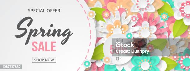 Spring Sale Banner With Beautiful Colorful Flower Can Be Used For Template Banners Wallpaper Flyers Invitation Posters Brochure Voucher Discount Stock Illustration - Download Image Now