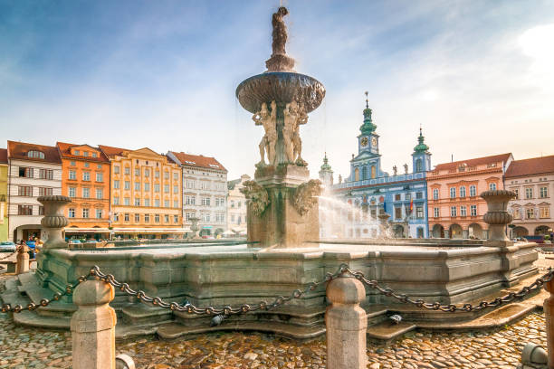 The Samson fountain in the central square. The Samson fountain in the central square of the city Ceske Budejovice. Largest baroque fountain in the Czech Republic, Europe. cesky budejovice stock pictures, royalty-free photos & images