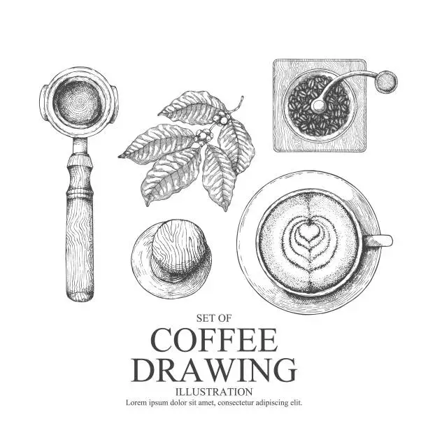 Vector illustration of coffee illustration set.