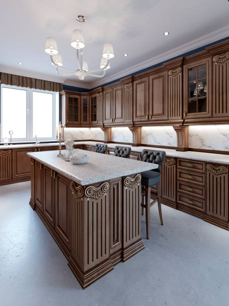 istock island kitchen with bar chair. 1087524242