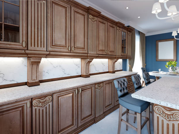 istock Classical kitchen in luxury home with oak wood cabinetry 1087524776