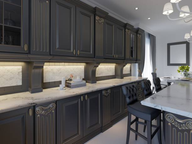 istock Luxury vintage kitchen interior with dining area. 1087524876