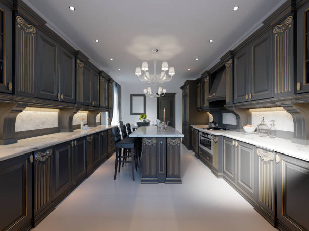 istock Classic kitchen, modern minimal interior design with wooden details, 1087528864