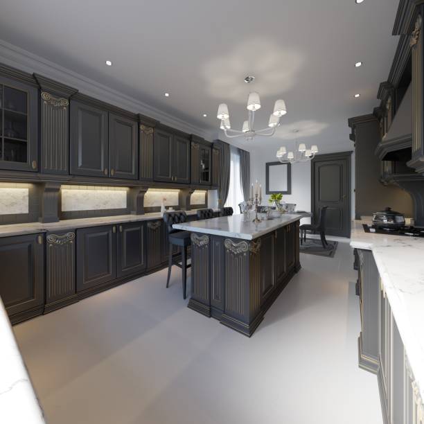 istock Classic kitchen, modern minimal interior design with wooden details, 1087531782