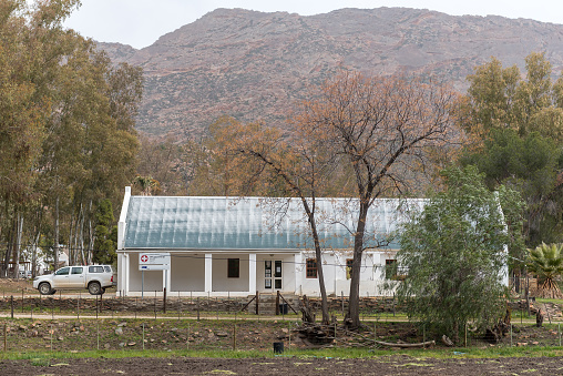WUPPERTHAL, SOUTH AFRICA, AUGUST 27, 2018: The clinic in Wupperthal in the Cederberg Mountains of the Western Cape Province. A vehicle is visible