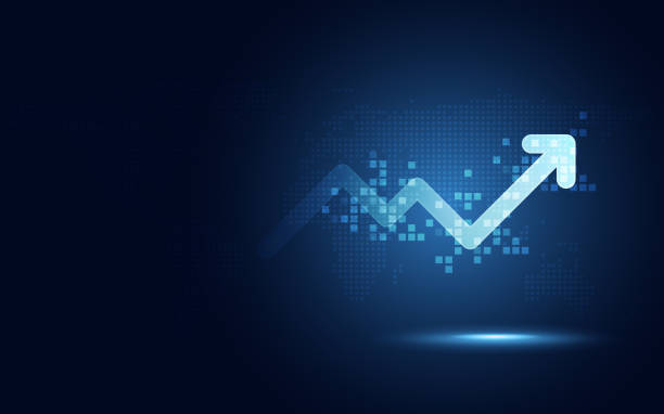 Futuristic raise arrow chart digital transformation abstract technology background. Big data and business growth currency stock and investment economy . Vector illustration Futuristic raise arrow chart digital transformation abstract technology background. Big data and business growth currency stock and investment economy . Vector illustration finance backgrounds stock illustrations