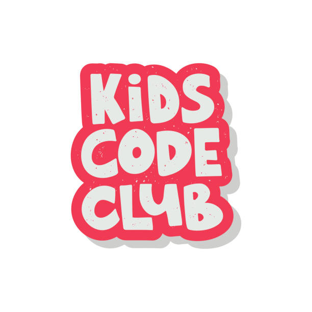 Children Coding lettering Kids code club hand drawn lettering. Concept of school coding for children. Vector illustration entertainment club stock illustrations