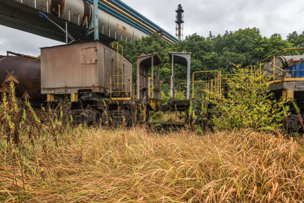istock cargo trains stopped on old railroad in abandoned industrial site 1087547058