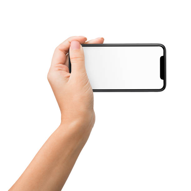 istock Hand holding mobile phone in horizontal position for mockup 1087552254
