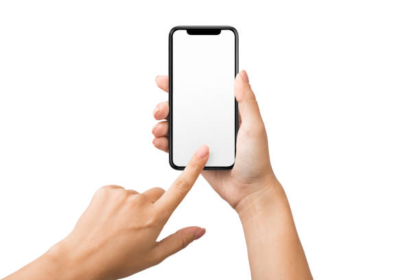 istock Female hand using blank touchscreen of smartphone 1087557000