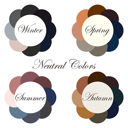  Ilustración de Análisis De Color Estacional Set De Paletas Con Colores Neutros Para Los Diferentes Tipos De Apariencia Femenina y más Vectores Libres de Derechos de Estación