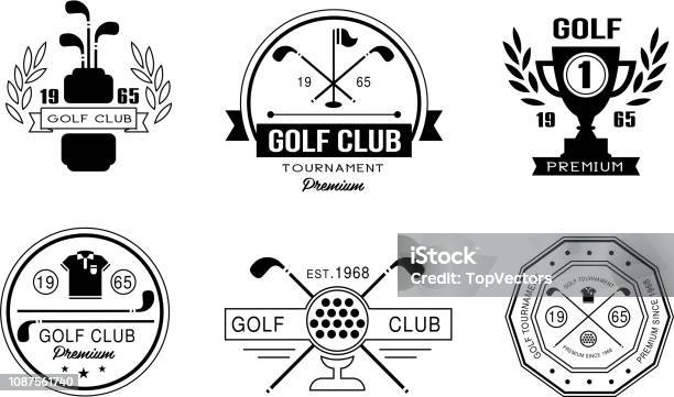 Ilustración de Golf Club Premium Logotipo Diseño Conjunto Chapas Retro Club De Golf Deporte Torneo O Competición Etiquetas Vintage Vector Ilustración Sobre Un Fondo Blanco y más Vectores Libres de Derechos de Golf