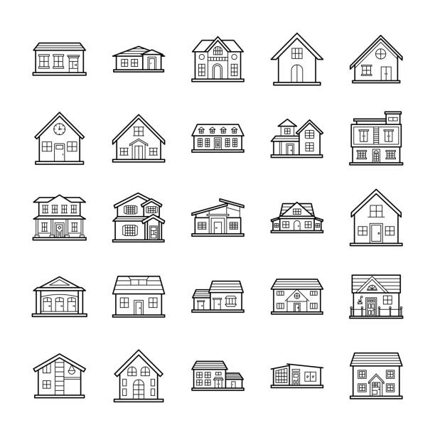пакет иконок архитектуры дома - shed cottage hut barn stock illustrations