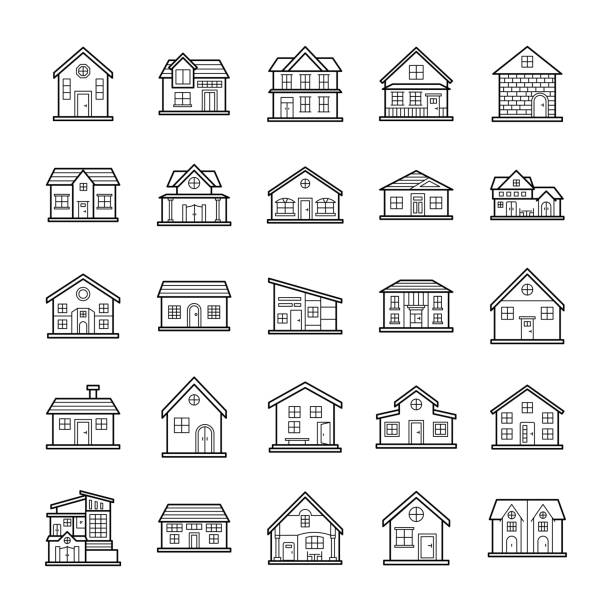 иконы зданий и архитектуры - shed cottage hut barn stock illustrations