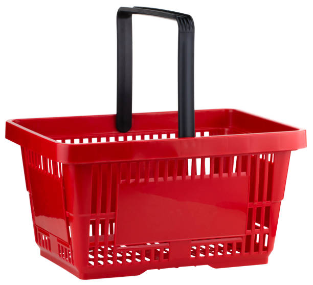 istock Red empty shopping basket isolated on white background 1087565916