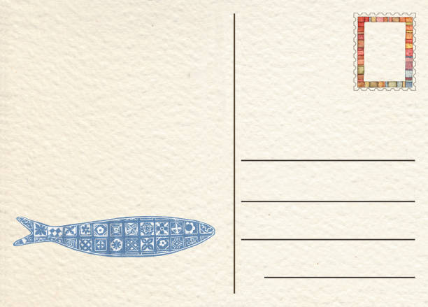Hand drawn back postcard with fish print on paper grunt fish stock illustrations
