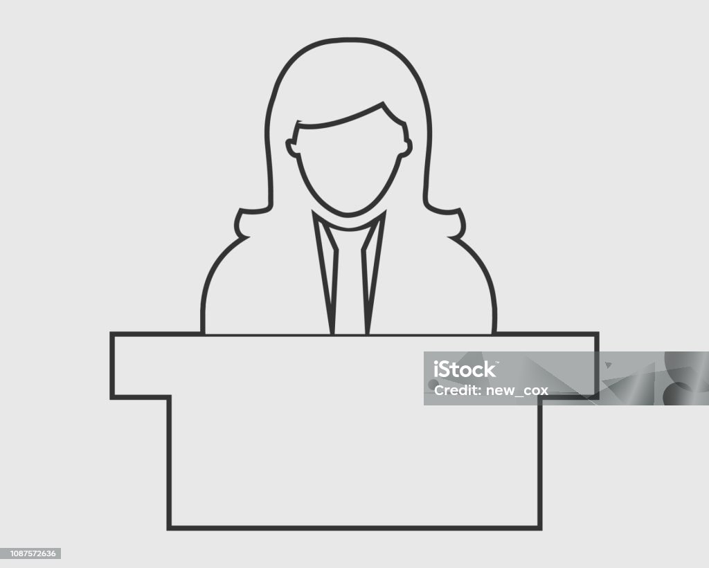 Reception line Icon. Female Symbol behind the desk. Adult stock vector