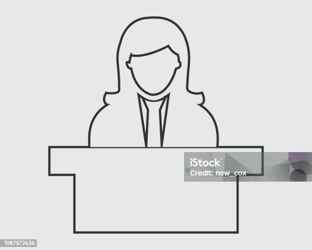 Reception Line Icon Female Symbol Behind The Desk Stock Illustration - Download Image Now