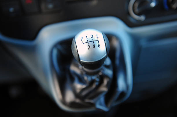 Car interior. manual transmission gear shift