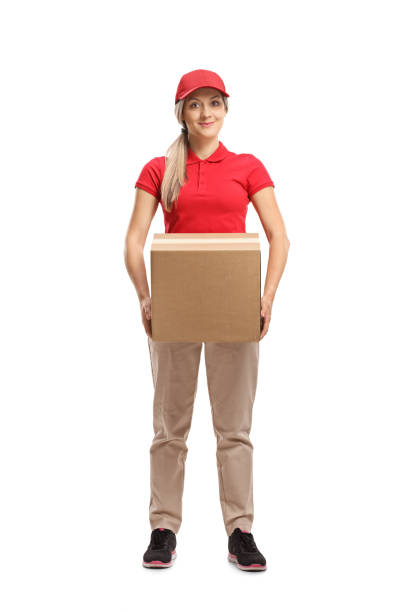 istock Delivery woman carrying a box 1087575810