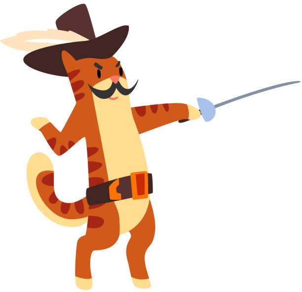 istock Musketeer cat character fighting with sword vector Illustration on a white background 1087577564