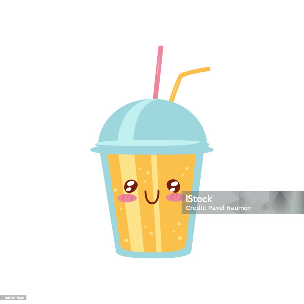 Smoothie To Go Cup Cute Kawaii Food Cartoon Character Vector Illustration  On A White Background Stock Illustration - Download Image Now - iStock