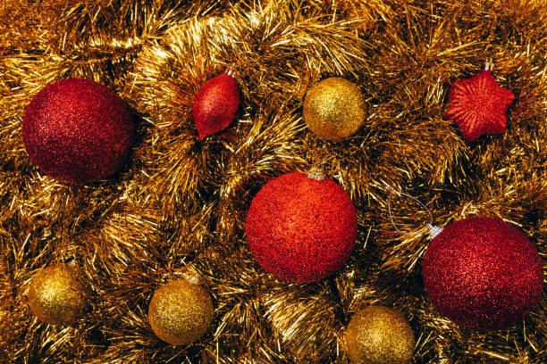istock Top view red and golden Christmas balls 1087585944