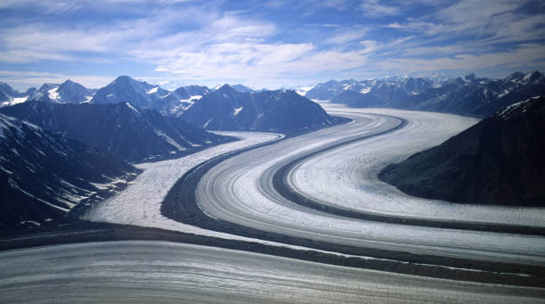 Aerial shot of the Kaskawulsh glacier in the St. Elias mountains of Kluane National Park, Yukon Territory, Canada