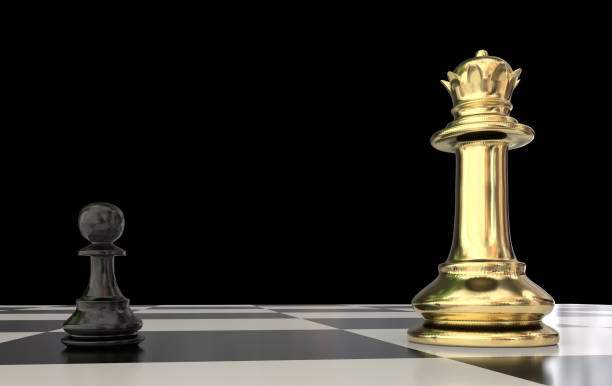 istock pawn against golden qween in a chess battle  - 3d rendering 1087597688