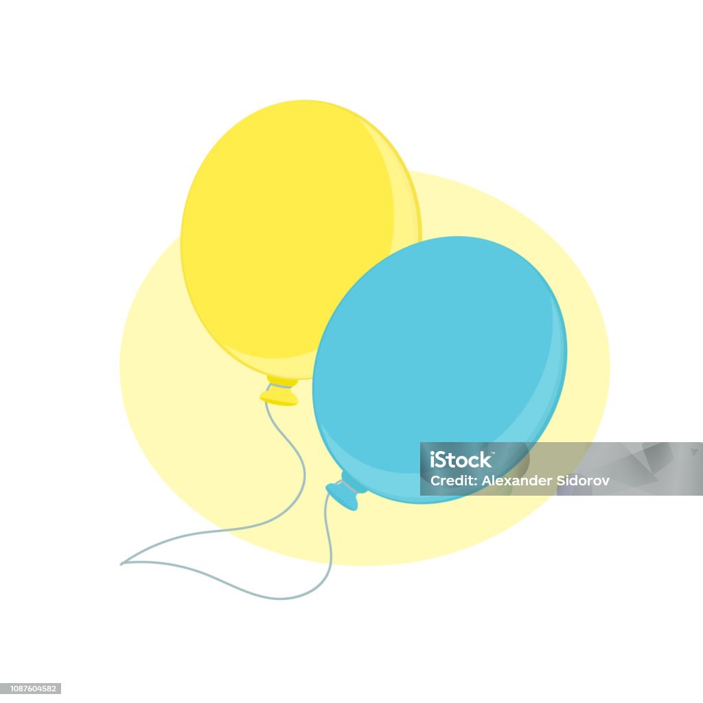 Inflável do ar voar balões para celebração. Dois balões coloridos. - Vetor de Amarelo royalty-free