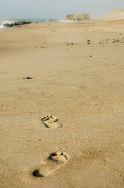 istock Footprints from bare feet in the sand by the North Sea 1087606630