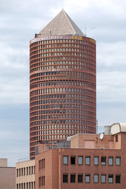 Lyon, France - June 10 2018: The Tour Part-Dieu (formerly Tour du Crédit Lyonnais, or Le Crayon) is a skyscraper in Lyon, France. The building is 164.9 metres (541 ft) tall, in La Part-Dieu district, with 42 floors.
