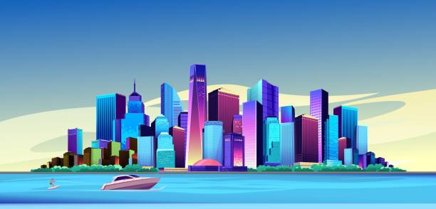 미래의 도시 하루 - new york stock illustrations