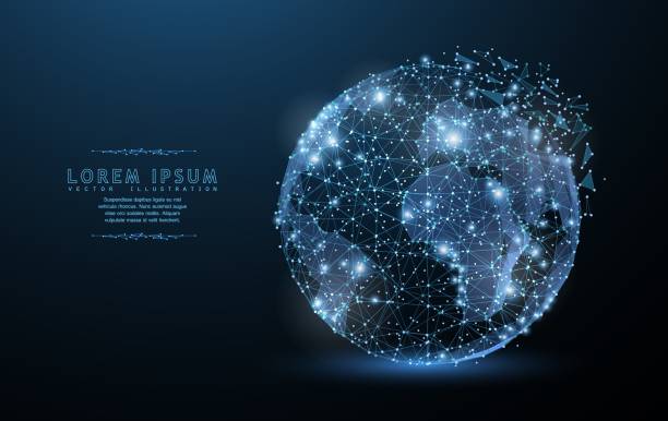 Globe. Polygonal wireframe mesh icon with crumbled edge on blue night sky with dots, stars and looks like constellation. Tr, internet, Earth or other concept illustration or background connect the dots illustrations stock illustrations